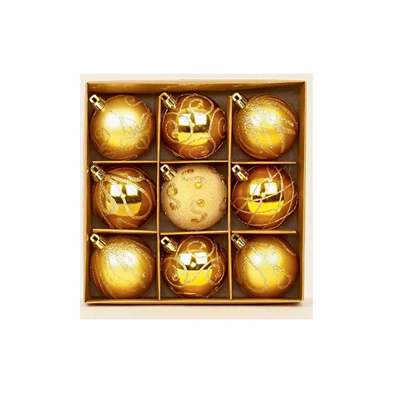 Premier - Set of 9 Gold Christmas Tree Baubles 6