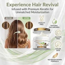 Vitamins Keratin Hair Mask Deep Conditioner - Thin Fine Hair Keratin Argan Silk Hydrating Complex to Repair Dry Damaged Hair and Scalp                