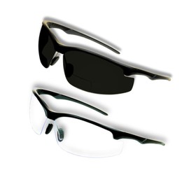 proSPORT Bifocal Safety Sunglass Readers Smoke & Clear +2.00 ANSI Z87 Men Women Adjustable Nose Piece Cycling Sport