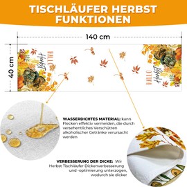 Cirzone Waterproof Table Runner Autumn 40 x 140 cm Maple Leaf and Thanksgiving Turkey Autumn Decorative Table Autumn Decoration for Holiday Party Indoor and Outdoor