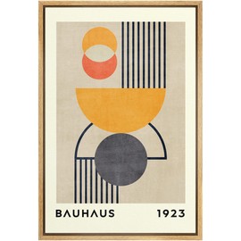 MUDECOR Framed Canvas Print Wall Art Bauhaus Orange Geometric Polygon Landscape Abstract Shapes Illustrations Fine Art Mid-Century Modern Multicolor for Living Room, Bedroom, Office - 24"x36" Natural