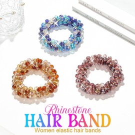 Banatra Rhinestone Hair Ties Beaded Hair Scrunchies Sparkly Crystal Ponytail Holder No Damage Hair Elastics Hair Accessories for Women and Girls (Pack of 3)