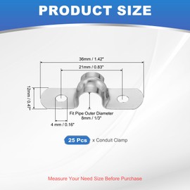 PATIKIL 8mm Rigid Pipe Strap, 25 Pcs 304 Stainless Steel Conduit Clamp 2 Hole U Bracket Pipe Clamp Tube Strap for Pipe Cable Wire Fixing, (1/3")
