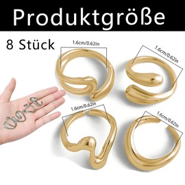 8 Piece Ring Gold Women's Ring Set Rings Silver Suit Stackable Irregular Geometric Chunky for Girls Teenagers Women Gift Adjustable Rings for Engagement Chic for Women Elegant