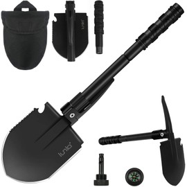 iunio Folding Survival Shovel, Military-Grade Entrenching Tool, Collapsible Emergency Shovel for Disaster Recovery,Car Emergency, Multi-Tool Spade with Pickaxe,Camping,Trenching,Hiking,Gardening