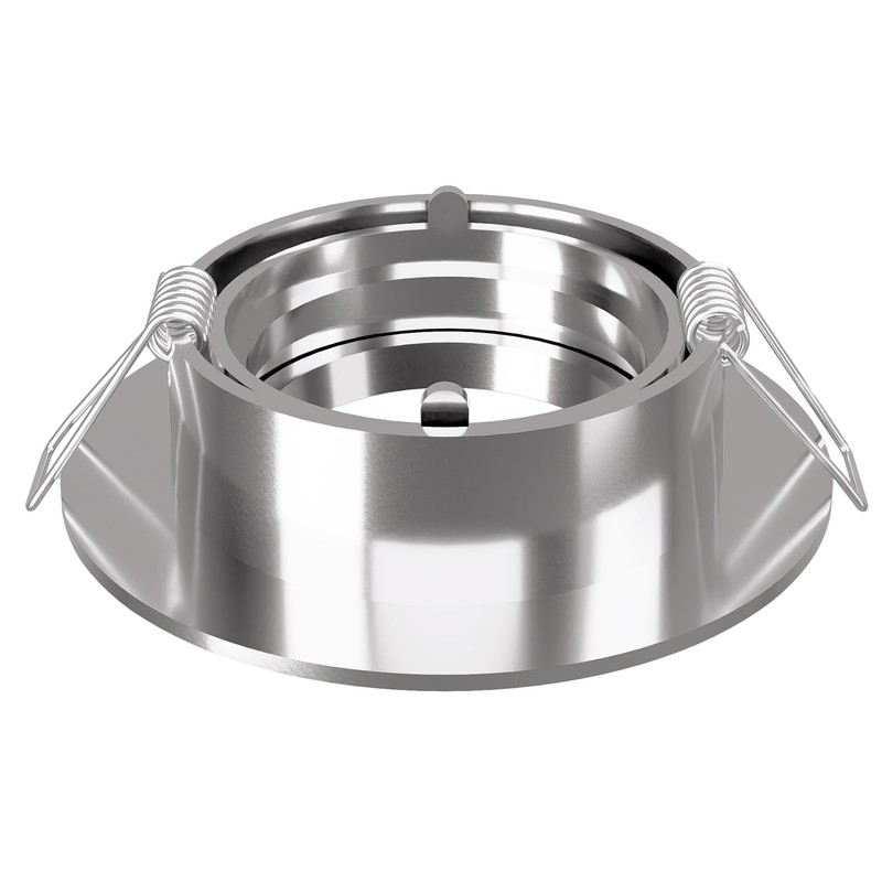 Recessed Spotlight Frame, Round, Pivoting, Stainless Steel and White