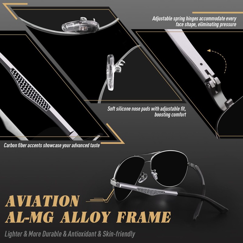 CGID GA61 Premium Al-Mg Alloy Pilot Polarized Sunglasses UV400, Full