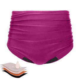 Mordlanka Period Swimwear High Waisted Swim Bottoms Tummy Control for Women Teens Red