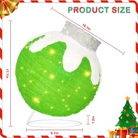 BRIGHTDECK Outdoor Christmas Ball Decoration, 80 LED Lights, 8 Light Modes, Pop-Up Collapsible Holiday Ornament (Green)