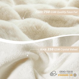 TINA'S HOME Faux Rabbit Fur Throw Blanket for Couch - Luxury Fuzzy Fleece Bubble Blanket, 1000GSM Thick Cozy Fluffy Plush Shaggy Blankets for Bedroom Living Room 60 * 80 Inches Cream White