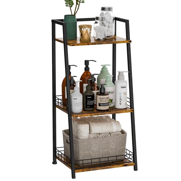 3-Tier Bathroom Shelf with Fence, Retro Bathroom Organizers and Storage