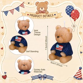 Conelist 3 Pcs Tartan Plaids Bear Birthday Candles Baby Shower Candle Favors Bear Cupcake Toppers American Bears Candles for Baby Shower Birthday Party Festive Celebrations