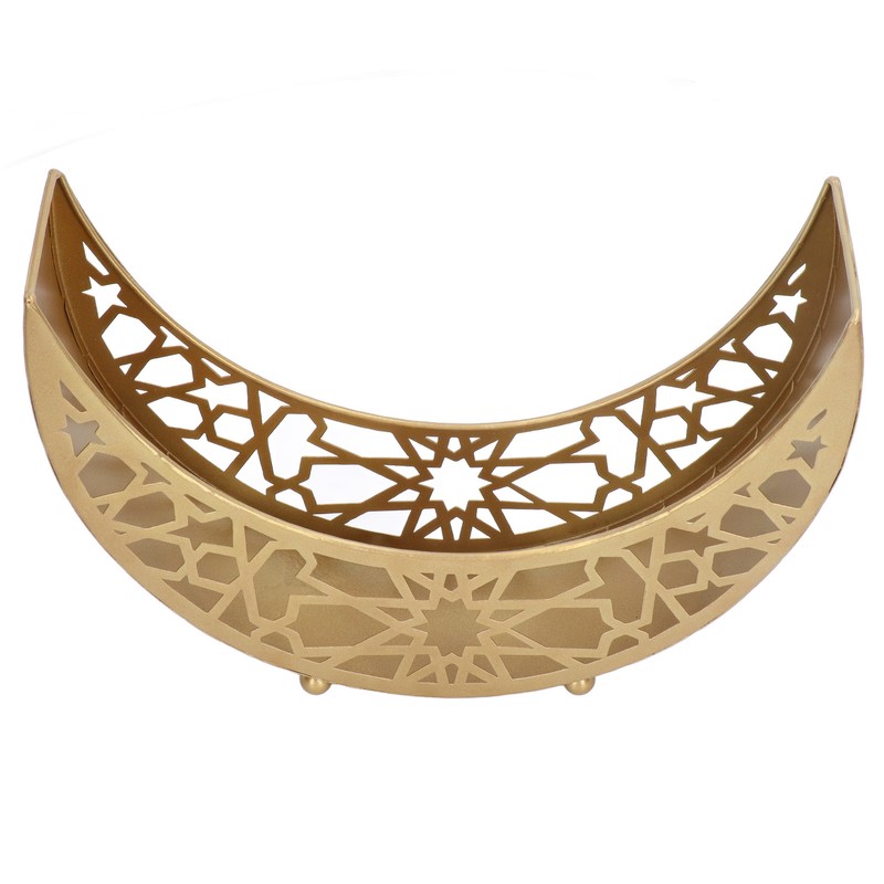Ramadan Tray Moon Shape Large Capacity 11.8x8.3x3.1in Decorative Iron Serving