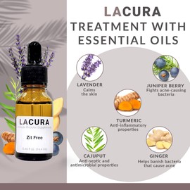 LaCura Zit Free, Pure and Potent Face Oil for Acne-Prone Skin, Essential Oil Blends with Skin-Loving Plant Ingredients, Therapeutic-Grade Skin Oil, Suitable for Oral Intake, 15 mL