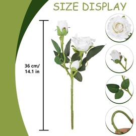 INSUNSIX White Artificial Rose Flowers 14.2” 5 Pcs Silk Roses with Stems Real Look for Wedding Party DIY Bridal Bouquet Office Bathroom Home Decor Table Centerpiece