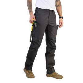 CALECARPEN Men's Work Utility Pants Construction, Relaxed Fit Stretch Flex, Double Knee, Cargo Carpenter Canvas Duck
