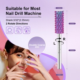 Cnynail 3/32" Small 5.35MM Barrel Bit Tungsten Carbide Nail Drill Bit Safety Bit for Gel & Acrylic Removal, 2- Way Rotating Efile Tip, Salon Electric File Accessory (XXC Girt, Purple)