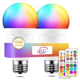 ILC LED Light Bulb 85W Equivalent, Color Changing Light Bulbs 2700K Warm White, Remote Control RGB 6 Modes, Timing, Sync, Dimmable E26 Screw Base (2 Pack)