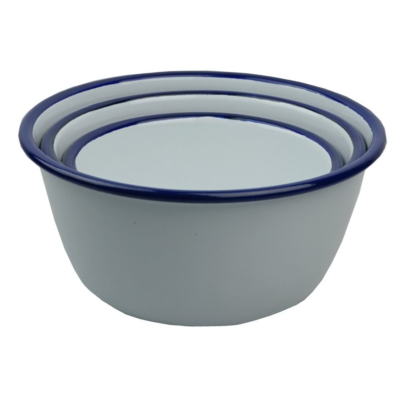 3 x Falcon White and Blue Enamel Xmas Pudding Bowls,