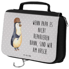 Mr. & Mrs. Panda Toiletry Bag "Wenn Papa es Nicht reparieren kann, sind wir am Arsch ", gray, Hand Drawn