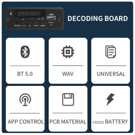 EBTOOLS Placa de Decodificación de Audio, Placa Decodificadora de MP3 Bluetooth USB/SD/Bluetooth/FM/AUX Módulo de Decodificación WAV Universal con Llamada Bluetooth(Negro)