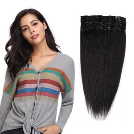 Clip in 100% Remy Human Hair Extensions 8"-24" Grade 7A Quality Full Head 8pcs 18clips Long Soft Silky Straight for Women Fashion 10" / 10 inch 70g, 1B Natural Black