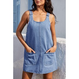 Womens Adjustable Strap Jeans Rompers Jumper Denim Overall Dress Light Blue S