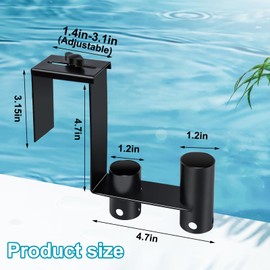 2packs Adjustable Pool Fence Hooks Metal Pool Tool Organizer and Holder Black Hangers for Pool Cleaning Tools Pool Fence Equipment Hooks for Poles Brush Swimming Accessories