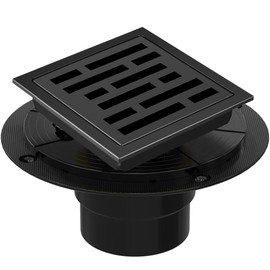 4 Inch Square Shower Floor Drain, Shower Drain Kit with Flange, Square Shower Drain, SUS 304 Stainless Steel Floor Drain,Matte Black