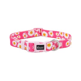 Olahibi Dog Collar and Leash Set, Cute Pink Daisy Pattern, Polyester Material, 5ft Matching Leash, for Small Dogs.(S, Pink Daisy)