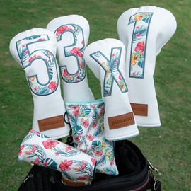 Golf Club Headcover Golf Headcover Premium Leather Wood Cover Driver Fairway Wood Utility Hybrid Headcover with Number Tag Putter Cover Magnetic Closure Blade Putter Cover