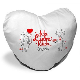 Antonia Name Heart Cushion German Text I Love You – Heart Shaped with Romantic Couple Lover Valentine's Day Heart Pillow/Cuddly Pillow