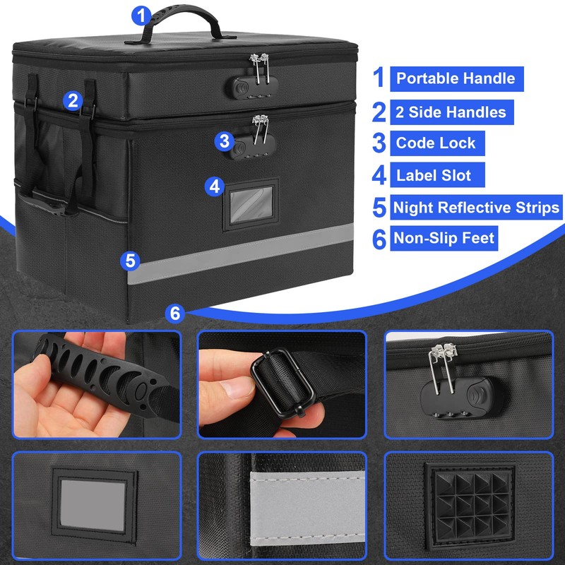 EXLIFBAG 2 Layer File Box with Lock, Portable Document Organizer
