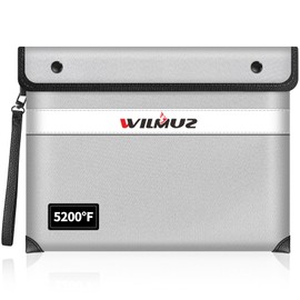 Fire Proof Bag For Documents,5200°F Heat Insulated Fire Proof Pouch with Soft Leather Hand Strap,13.9x10.6 Inch Fireproof Money Bag for Cash/Documents/Valuables(Silvery)