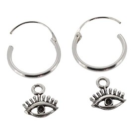 Touch Jewellery 925 Sterling Silver Hoop Earrings with Dangling Evil Eye Charm