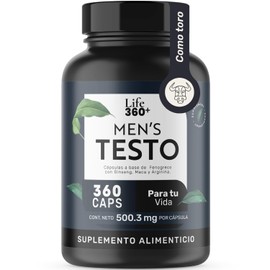 LIFE 360+ Mens Testo | 360 Cápsulas | Maca Negra, Maca Roja y Amarilla, L-Arginina, Zinc, Vitamina D, Magnesio, Ginseng y Guarana | Suplemento Alimenticio | 360 Cápsulas por Envase
