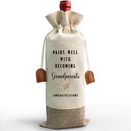 Baby Announcement Wine Bag, Becoming Grandparents Gifts Burlap Wine Bottle Cover Gift Bag, Pregnancy Announcement Gift for New Parents Grandparents, Baby Reveal Party Gift Favors-MQ15