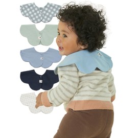 Konny Baby Bib, 5-Piece Set, Reversible, 360° Rolling, 99.9% Antibacterial, Absorbent, Quick Drying, Simple, Baby Coordination, Set 2 (Mint, Navy, Blue Dot, Blue, Sage Gingham