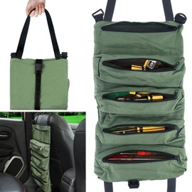 Canvas Wrench Tool Bag Multi-Purpose Roll Bag Tool Roll Up Pouch Wrench Roll Up Bag Tool Bag with 5 Zip Pockets for Craftsmen/Electricians, Green