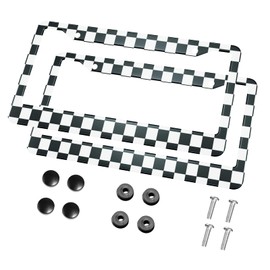 HOSNYE Race Flag License Plate Frame Checkerboard Vintage Board Metal 2 Pcs 2 Holes Black Licenses Plates Frames Front Licenses Plate Covers Car Tag Frame for Women Men US Vehicles