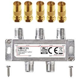 TronicXL 4x Premium Coaxial Antenna Splitter HD 3D 4K Splitter Soft Splitter e.g. for DVBT DVBT2 DVBC SAT Unicable Cable TV Unitymedia Vodafone Cable Germany Cable TV 4 x 4 Way HDTV