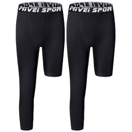 MIVEI Youth Boys One Leg Compression Pants - 3/4 Kids Basketball Tights Girls Football Soccer Leggings Sports Base Layer