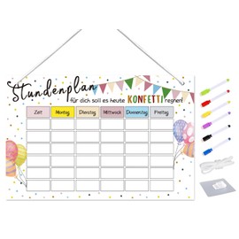 Weekly Planner Wipe Clean Set, Timetable 30 x 20 cm, Magnetic Weekly Planner with 6 Whiteboard Pens and 1 Lanyard, School Gift for Boys Girls School Child