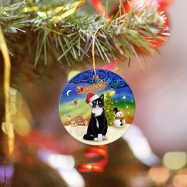 Christmas Ornament 2024-Cool Tuxedo Cat Round Christmas Tree Ornaments Keepsake Home Decor for Your Xmas Tree Ceramic Ornament 3" with a Gift Box
