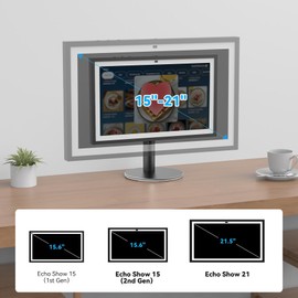 Almoz Riser Stand for Echo Show 21, Show 15 (All Generations), Adjustable Height with Swivel and Tilt, Aluminum Holder Stand for Show 21, Sturdy Non-Slip Base, Easy Screw Assembly (Riser-Black)