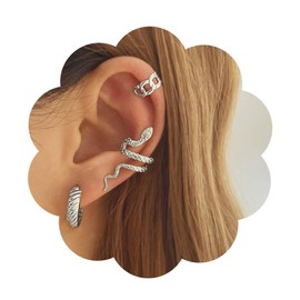Yheakne Punk Snake Ear Cuff Earrings Circle Serpent Ear Crawler Earrings Silver Circle Hoop Earrings Multiple Cartilage Earrings Set Jewelry for Women and Girls