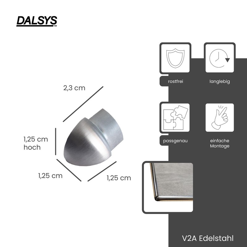 Dalsys Outer Corner for Tile Rail Quarter Circle Profile Brushed