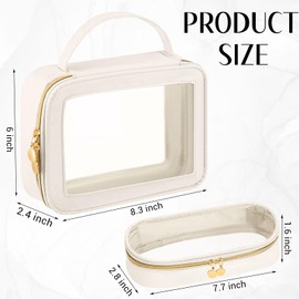 Abbylike Clear Makeup Bag with Makeup Brush Bag Travel Nylon Cosmetic Pouch Toiletry Organizer Transparent Waterproof Car Storage Case Skincare Essentials Pouch with Golden Zipper for Women(White)
