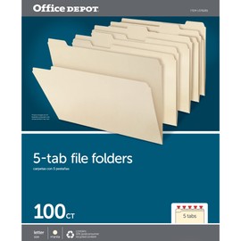 Office Depot® Brand Manila File Folders, 3/4" Expansion, 1/5 Cut, Letter Size, Pack Of 100 Folders