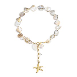 BriLove Boho Freshwater Cultured Pearl Shell Starfish Irregular Turquoise Strand Choker Pendant Necklace for Women Beach Summer Trendy Jewelry Champagne Gold-Tone